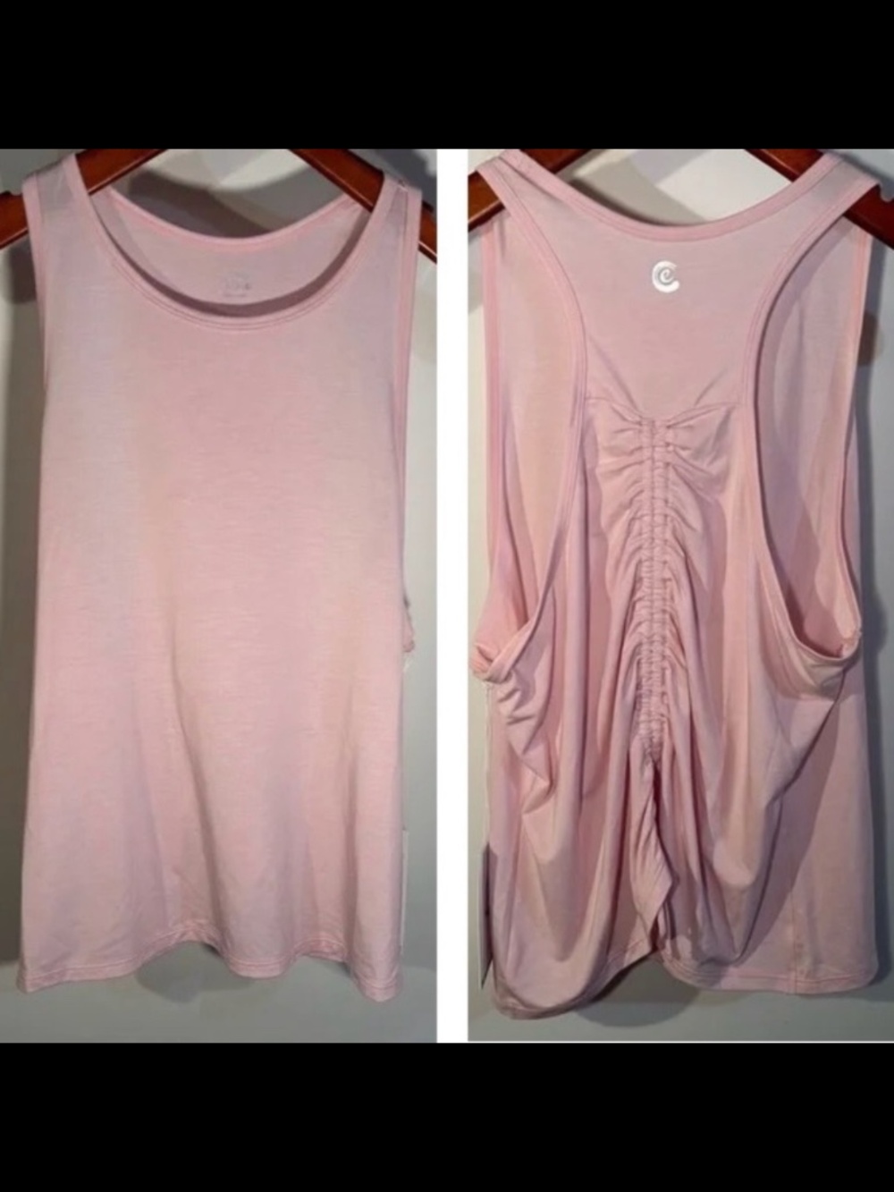 Calme by Johnny Was Ease Racerback Tank Ruched Drawstring Back Pink Size L